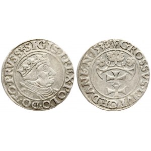 Poland 1 Grosz 1538 Gdansk. Sigismund I the Old(1506-1548). Averse Lettering: SIGIS  I  REX  POLO DO TO  PRVSS...