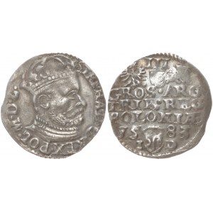 Poland 3 Groszy 1583 Olkusz. Stephen Bathory(1576–1586). Averse: Crowned bust right. Reverse: Value; divided date...