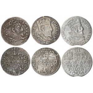 Poland 3 Groszy 1593 & 1597 & 1598. Sigismund III Vasa (1587-1632). Averse: Crowned bust right. Reverse...