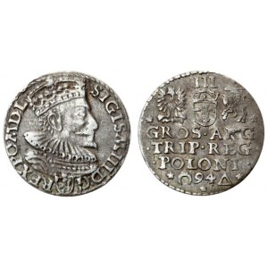 Poland 3 Groszy 1594 Malbork. Sigismund III Vasa (1587-1632). Crown coins. Averse: Crowned bust right. Reverse: Value...