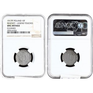 Poland 10 Fenigow 1917FF Stuttgart. LEGEND TOUCHES. Averse: Value. Reverse: Crowned eagle with wings open. Iron...