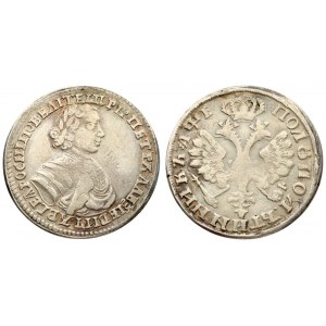 Russia 1 Polupoltinnik 1705  Peter I (1699-1725). Averse: Laureate bust right. Reverse: Crown above crowned double...