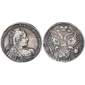 Russia 1 Rouble 1733 Anna Ioannovna (1730-1740).  Averse: Bust right. Reverse: Crown above crowned double...