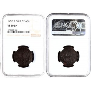 Russia 1 Denga 1752 Elizabeth (1741-1762). Averse: Crowned double-headed eagle. Reverse: Value and date in cartouche...