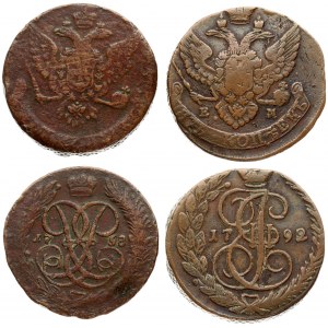 Russia 5 Kopecks 1758 &1792 ЕМ. Averse: Crowned monogram divides date within wreath. Reverse: Crowned double...