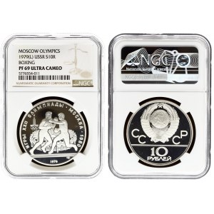 Russia 10 Roubles 1979(L) 1980 Olympics. Averse: National arms divide CCCP with value below. Reverse: Boxing. Silver...