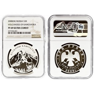 Russia 3 Roubles 2008 (M) Volcanoes of Kamchatka. Averse: In the centre - the emblem of the Bank of Russia [the two...