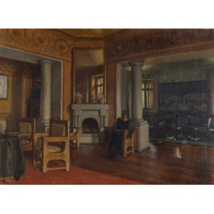 Stanislaw SAWICZEWSKI, VIEW OF THE SALON WITH A READING WOMAN, 1923
