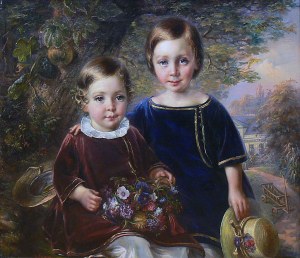 Louis Friedrich Sy (1818-1887), Dwoje dzieci na tle dworku w Sopocie, 1845 R.