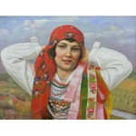 Antoni Przesłański (1879 Barycz-1965 Radomsko), Portret dziewczyny w stroju ludowym, 1928 r.