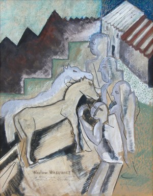 Wacław Wąsowicz (1891-1942), Scena rodzajowa z końmi