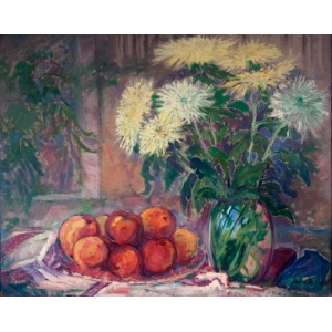 Jan CHWIERUT (1901-1973), Stilleben mit Blumen und Früchten