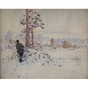 Stanisław GIBIŃSKI (1882-1971), Myśliwy na śniegu