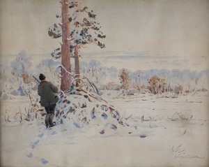 Stanisław GIBIŃSKI (1882-1971), Myśliwy na śniegu