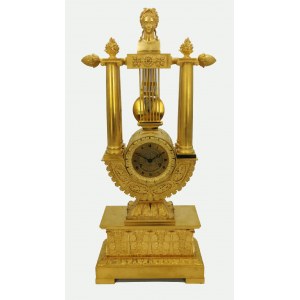 Zegarmistrz COURBEC (?), Zegar kominkowy w kształcie liry