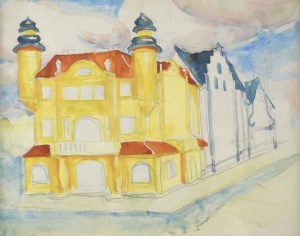 Stanisław KAMOCKI (1875-1944), Dom w mieście i fragment zabudowy ulicy – studium perspektywy, ok. 1898