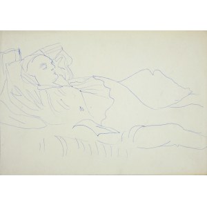 Janina MUSZANKA - ŁAKOMSKA (1920-1982), Śpiący mężczyzna leżący w pościeli, ok. 1970