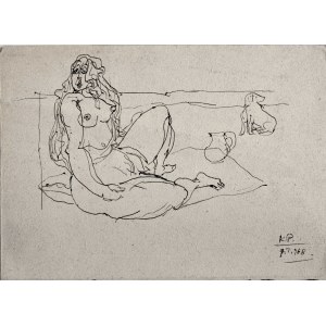 Kazimierz PODSADECKI (1904-1970), Naga siedząca kobieta i pies, 1968
