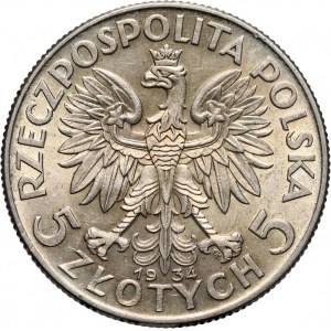 II RP, 5 złotych 1934, Warszawa, Głowa kobiety