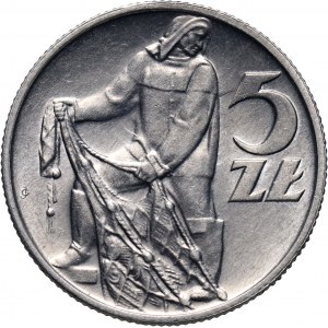 PRL, 5 złotych 1959, Rybak, Słoneczko pod ręką rybaka