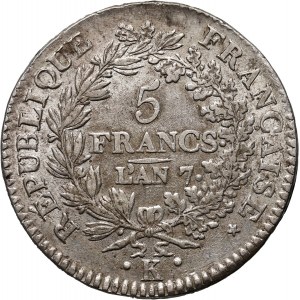 France, 5 Francs L'an 7 K (1798-99), Bordeaux
