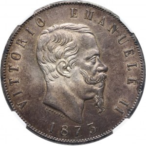 Włochy, Wiktor Emanuel II, 5 lirów 1873 M, Mediolan