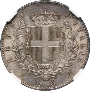 Włochy, Wiktor Emanuel II, 5 lirów 1873 M, Mediolan