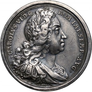 Włochy, Karol VI, srebrny medal z 1734 roku upamiętniający bitwę pod Quistello