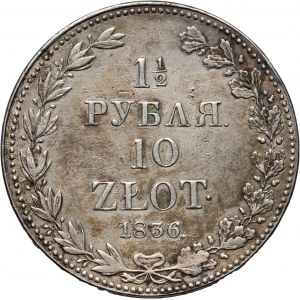 Zabór rosyjski, Mikołaj I, 1 1/2 rubla = 10 złotych 1836 MW, Warszawa