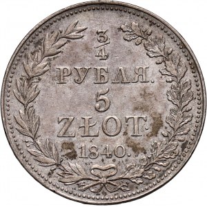 Zabór rosyjski, Mikołaj I, 3/4 rubla = 5 złotych 1840 MW, Warszawa