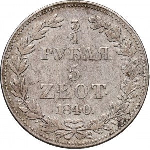 Zabór rosyjski, Mikołaj I, 3/4 rubla = 5 złotych 1840 MW, Warszawa