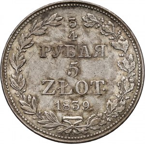 Zabór rosyjski, Mikołaj I, 3/4 rubla = 5 złotych 1839 MW, Warszawa