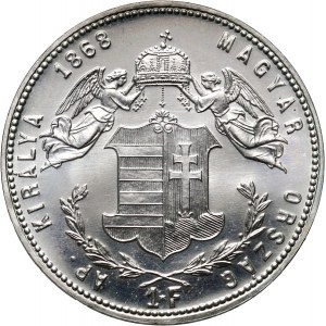Węgry, Franciszek Józef I, 1 forint 1868 KB, Kremnica, Restrike, Stempel lustrzany