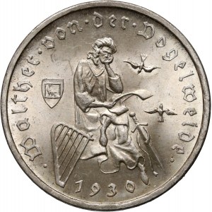 Germany, Weimar Republic, 3 Mark 1930 F, Stuttgart, Vogelweide