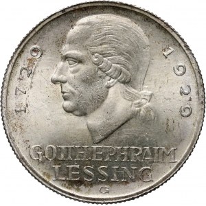 Niemcy, Republika Weimarska, 3 marki 1929 G, Karlsruhe, Lessing