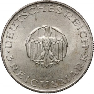 Germany, Weimar Republic, 3 Mark 1929 G, Karlsruhe, Lessing