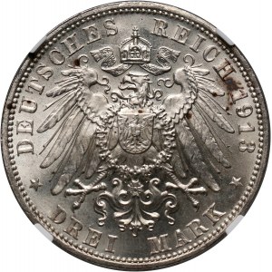 Germany, Saxony, Friedrich August III, 3 Mark 1913 E, Muldenhütten, Battle of Leipzig