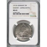 Germany, Saxony, Friedrich August III, 3 Mark 1913 E, Muldenhütten, Battle of Leipzig