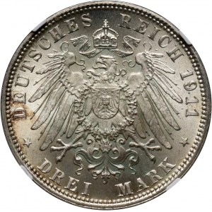 Niemcy, Bawaria, Luitpold, 3 marki 1911 D, Monachium, 90. Urodziny Luitpolda