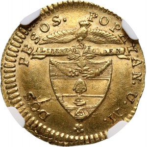 Columbia, Nueva Granada, 2 Pesos 1846 UM, Popayan