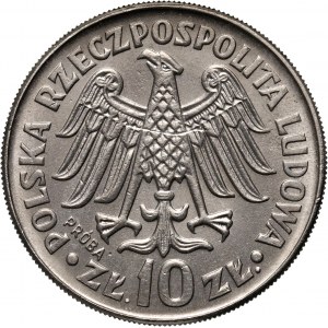PRL, 10 złotych 1964, Kazimierz Wielki, napis wypukły, PRÓBA, nikiel