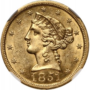 Stany Zjednoczone Ameryki, 5 dolarów 1851 O, Nowy Orlean, Liberty Head