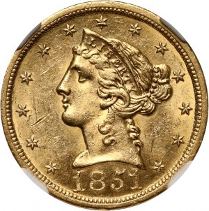 USA, 5 Dollars 1851 O, New Orleans, Liberty Head