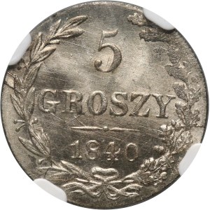 Zabór rosyjski, Mikołaj I, 5 groszy 1840 MW, Warszawa