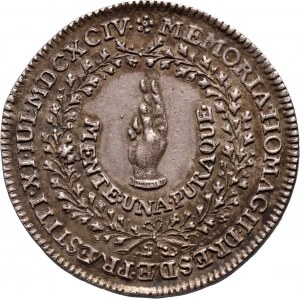 August II Mocny (jako elektor Saski), medal z 1694 roku, upamiętniający Hołd w Dreźnie
