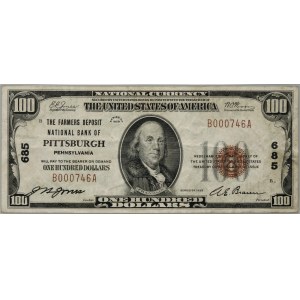 USA, The Farmers Deposit National Bank of Pittsburgh, 100 Dollars 1929, series B