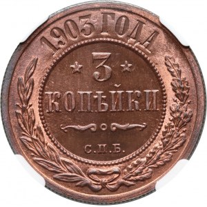 Rosja, Mikołaj II, 3 kopiejki 1903 СПБ, Petersburg, stempel lustrzany (PROOF)