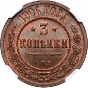 Rosja, Mikołaj II, 3 kopiejki 1906 СПБ, Petersburg