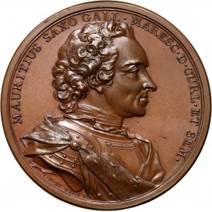 Kurlandia, medal z 1747 roku, upamiętniający zwycięstwa Maurycego Saskiego (syna Augusta II)
