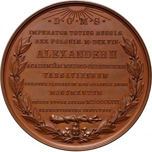 XIX wiek, Królestwo Polskie, Aleksander II, medal z 1857 roku, Akademia Medyczno-Chirurgiczna w Warszawie